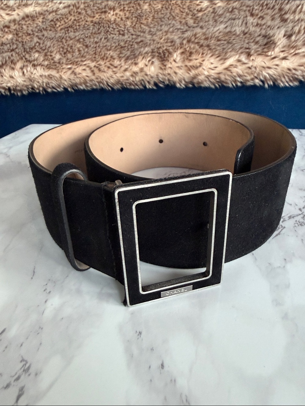CHANEL 2012 Press Sample Black Suede Wide Belt